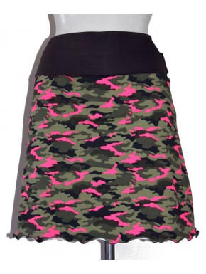 Jupe en jersey camouflage kaki rose néon